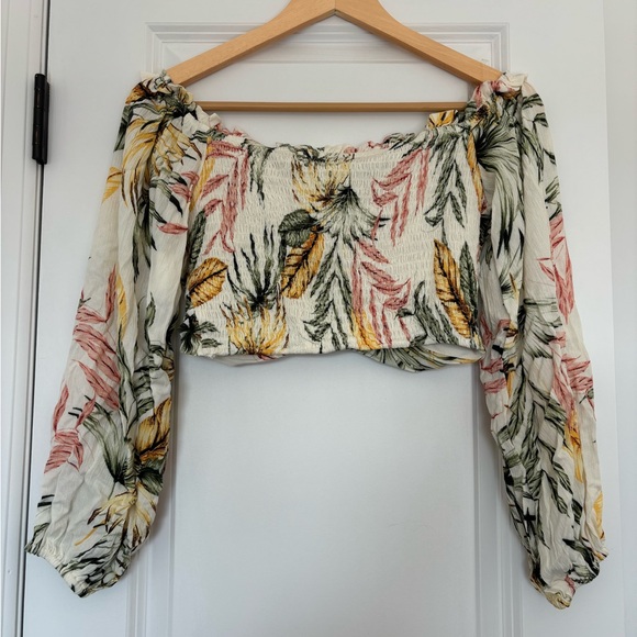 LuBella Boutique Tropical Corset Cropped Long Sleeve Chiffon Top NWT Medium - Picture 5 of 5